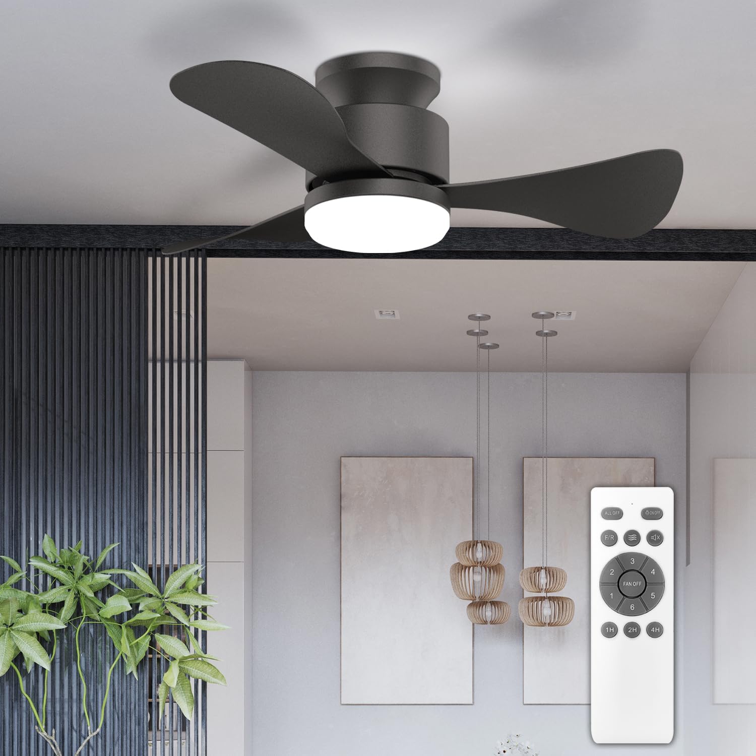 28 Inch Low Profile Flush Mount Ceiling Fan with light