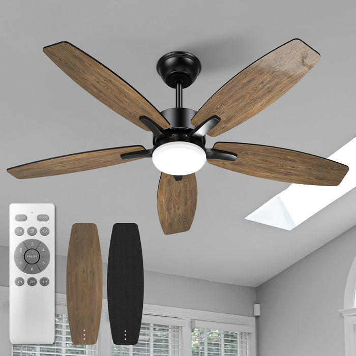 42 Inch Black Ceiling Fan with Light with Reversible DC Modern