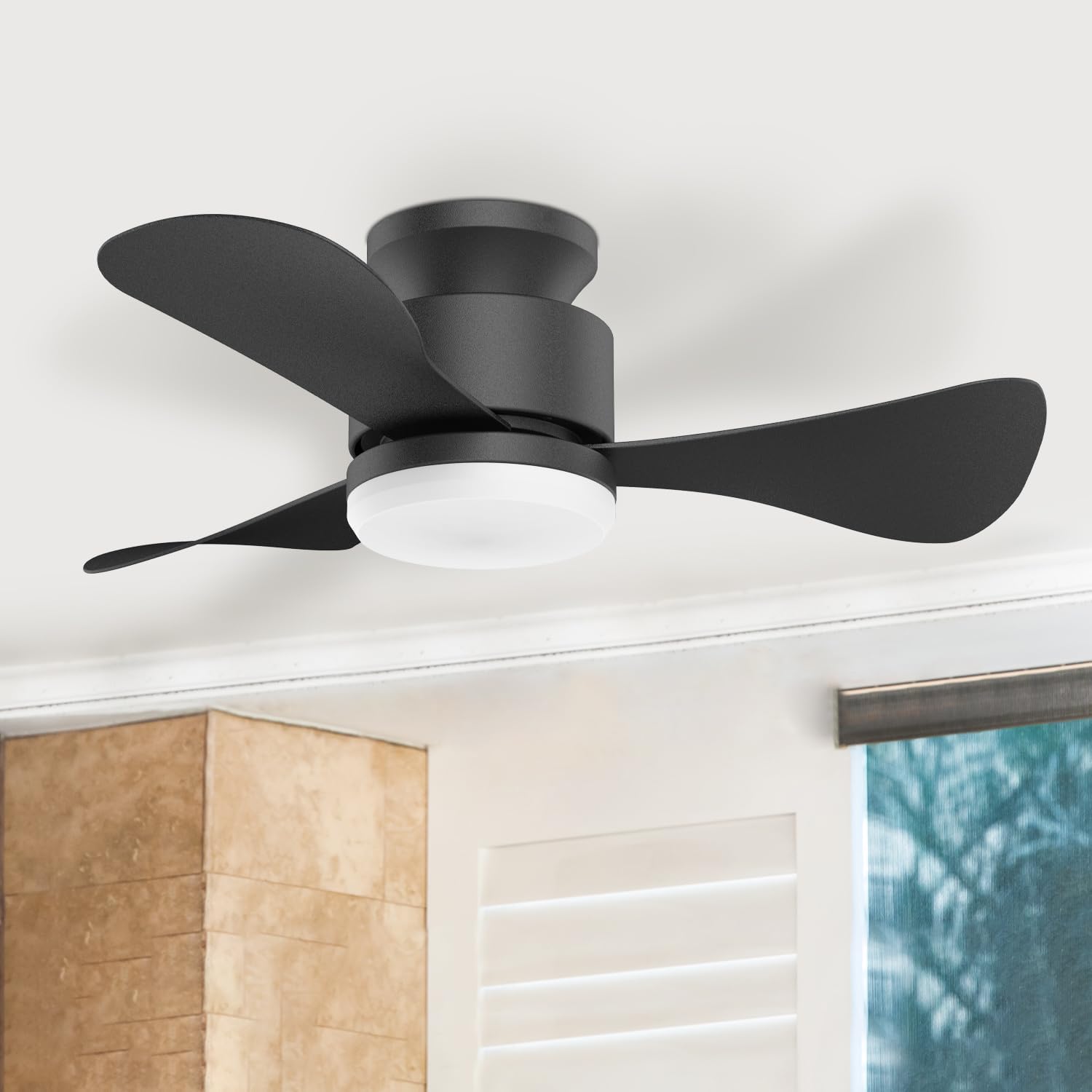 28 Inch Low Profile Flush Mount Ceiling Fan with light