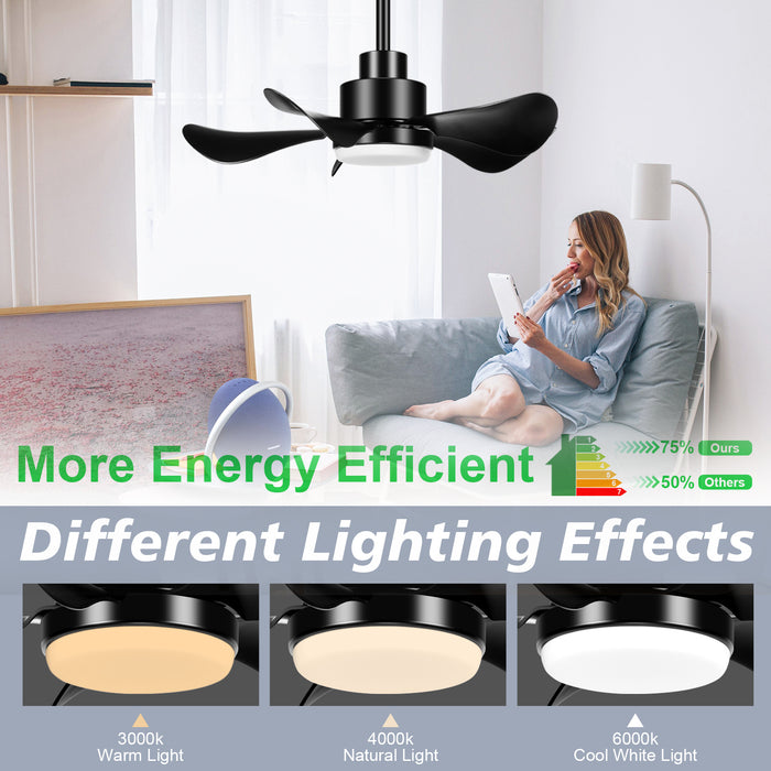 30in Indoor Outdoor 5 Blades Dimmable Ceiling Fans With Lights