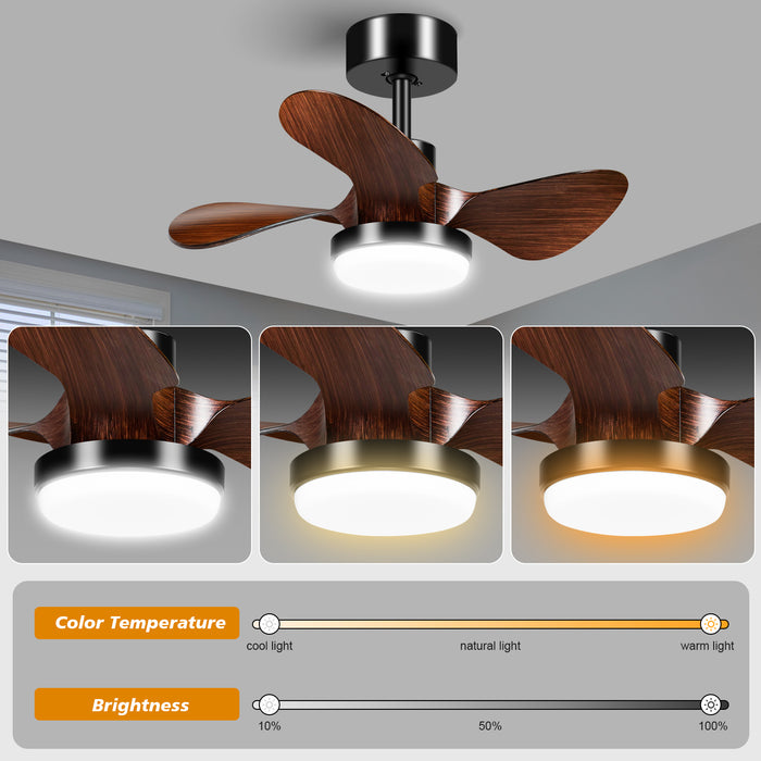 25in 3-Blade Modern Low Profile Dimmable Ceiling Fan with Light