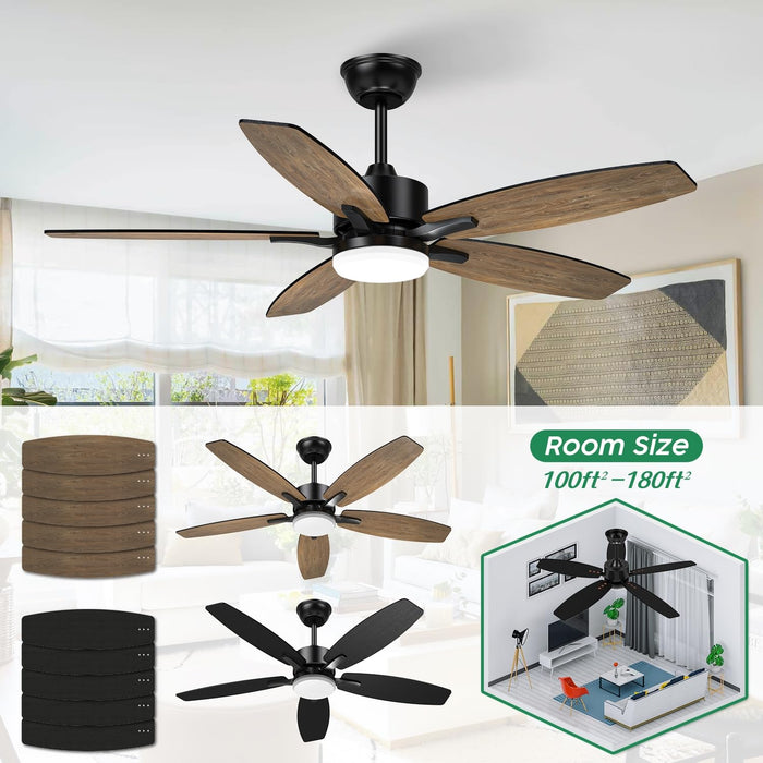 42 Inch Black Ceiling Fan with Light with Reversible DC Modern