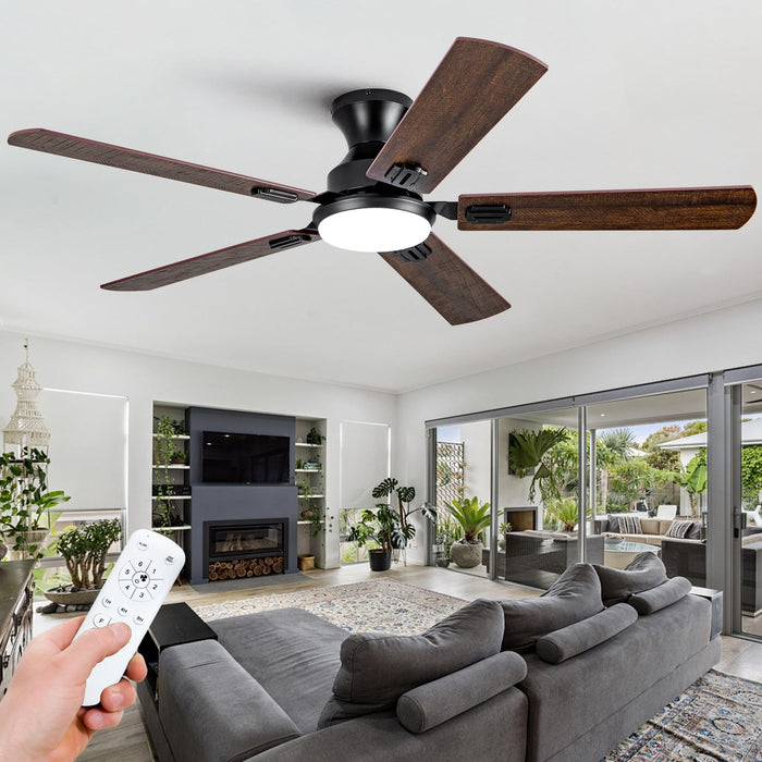 52in Black Ceiling Fans with Lights and Remote,Low Profile Flush Mount