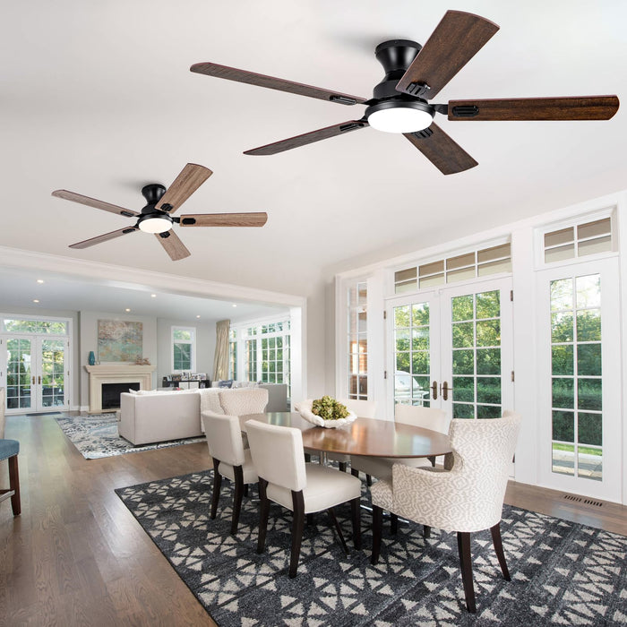 52in Black Ceiling Fans with Lights and Remote,Low Profile Flush Mount