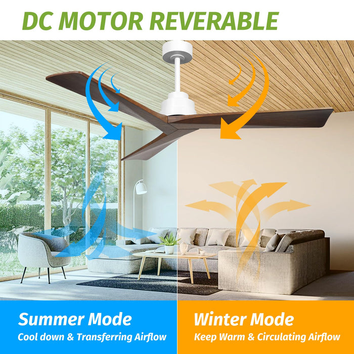 52in Ceiling Fan With Wood Blades, Reversible DC Motor No Lights