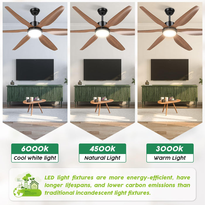 54in Indoor Outdoor Ceiling Fan with Remote Control, 6 Speeds and 3CCT