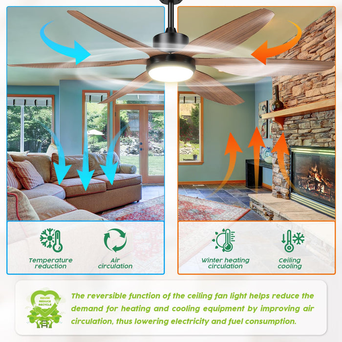 54in Indoor Outdoor Ceiling Fan with Remote Control, 6 Speeds and 3CCT