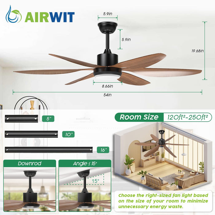 54in Indoor Outdoor Ceiling Fan with Remote Control, 6 Speeds and 3CCT