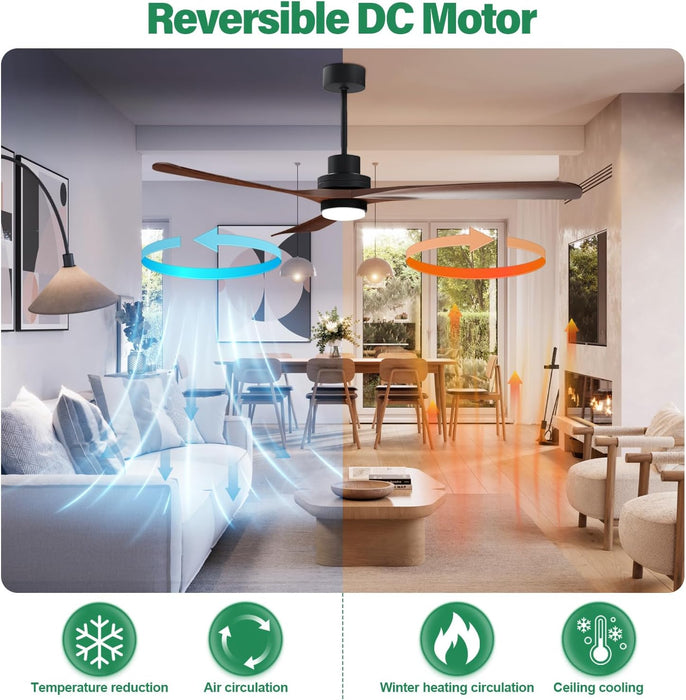 56in Large Silent Ceiling Fan with Remote, Reversible DC Motor,3CCT