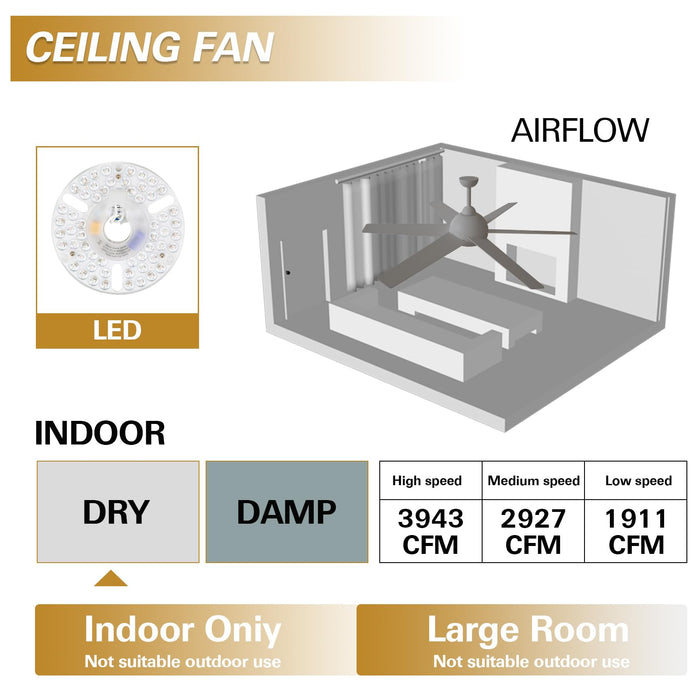 52in Ceiling Fans with LED Lights 6 Blades, 6 Speed, Dimmable, 3CCT