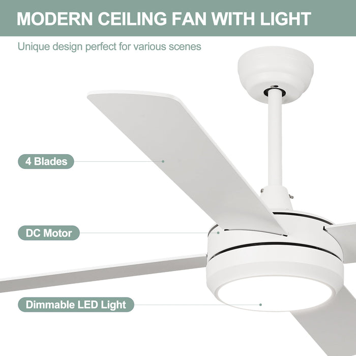 52in Ceiling Fan with Lights and Remote,  Ceiling Fans with Dimmable LED