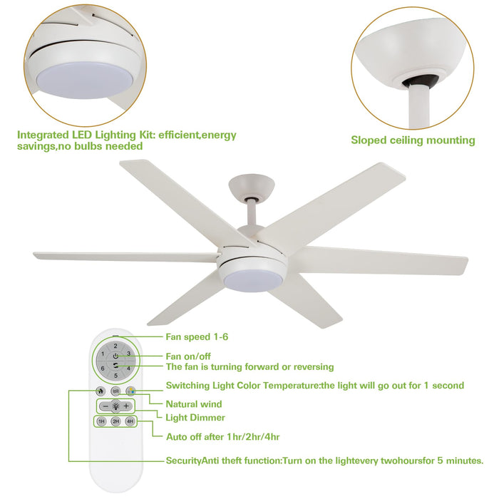 52in Ceiling Fans with LED Lights 6 Blades, 6 Speed, Dimmable, 3CCT