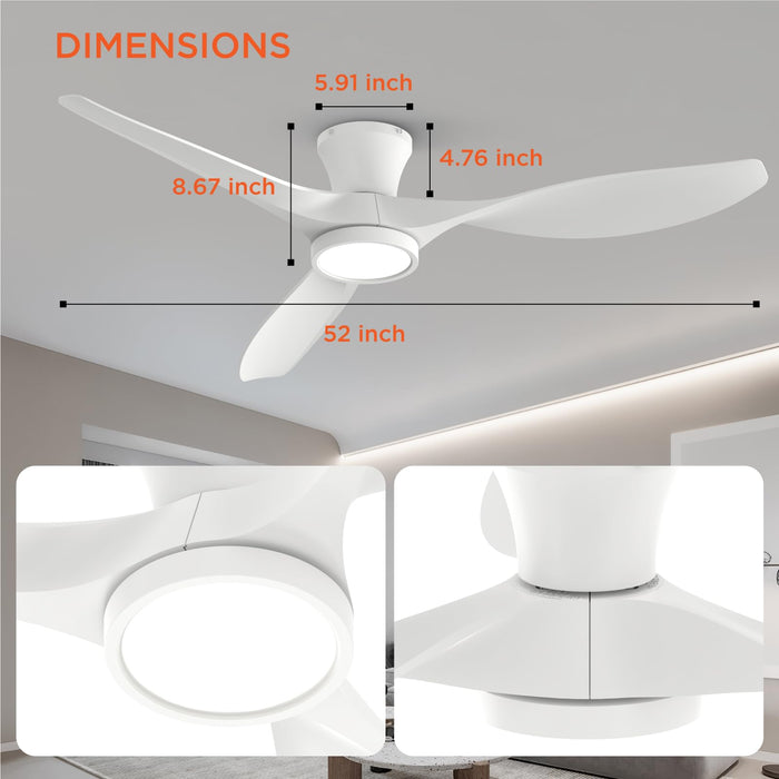 52in Ceiling Fans with Lights Low Profile with Quiet Reversible DC Motor