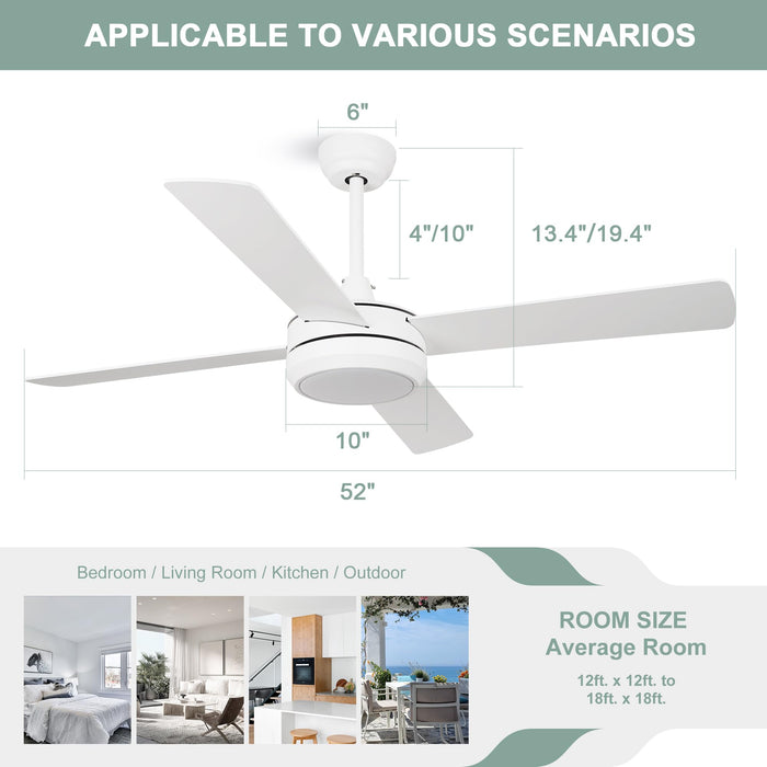 52in Ceiling Fan with Lights and Remote,  Ceiling Fans with Dimmable LED