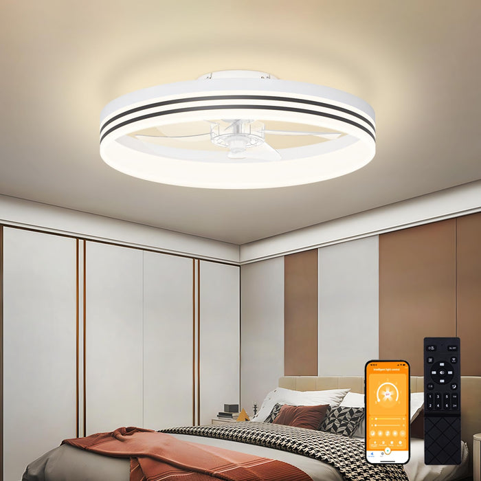 19.7in Modern Low Profile Flush Mount Ceiling Fans with Lights and Remote