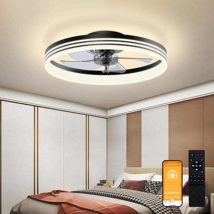 19.7in Modern Low Profile Flush Mount Ceiling Fans with Lights and Remote