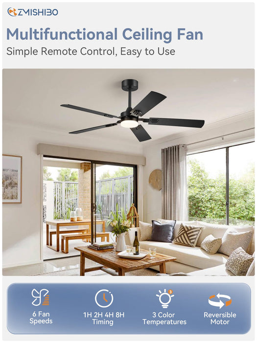 52in Ceiling Fan with Light, Outdoor&Indoor Ceiling Fan with Remote