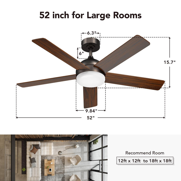 52in Ceiling Fans with Lights and Remote, 2400lm Dimmable 6CCT LED Light