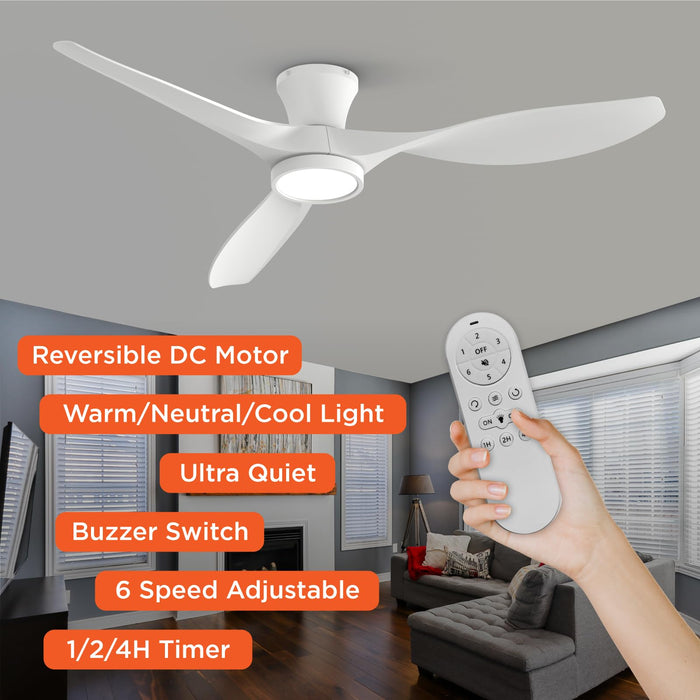 52in Ceiling Fans with Lights Low Profile with Quiet Reversible DC Motor