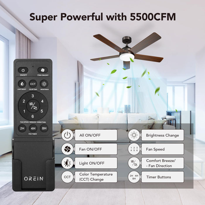 52in Ceiling Fans with Lights and Remote, 2400lm Dimmable 6CCT LED Light