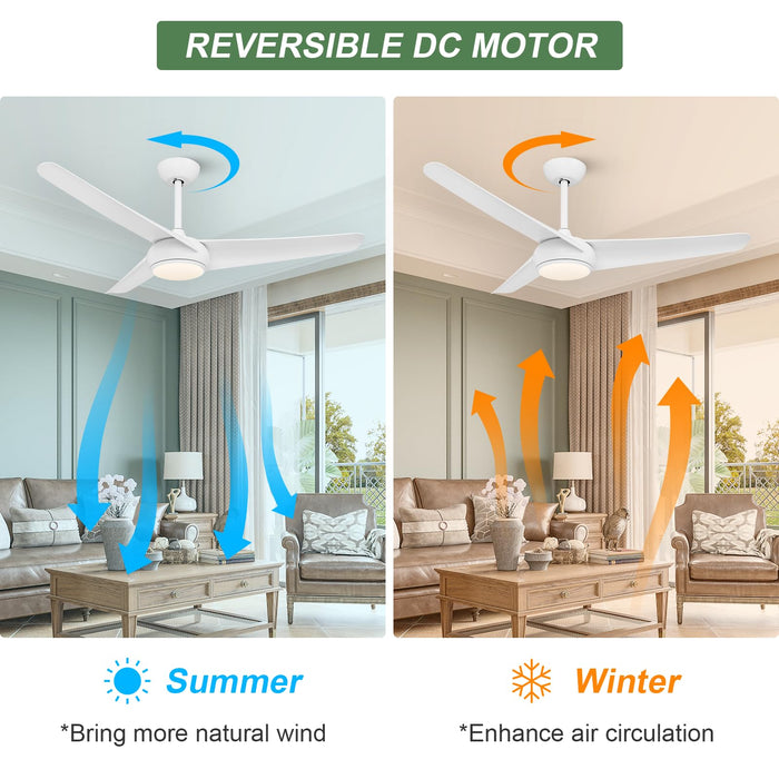 52in Ceiling Fan with Light 3 Blades Ceiling Fans Reversible Silent DC Motor