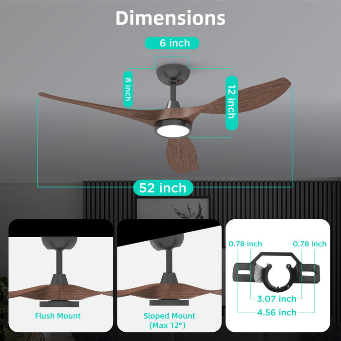 52 Inch  Ceiling Fans with Quiet DC Motor and 3 Colour Temperature