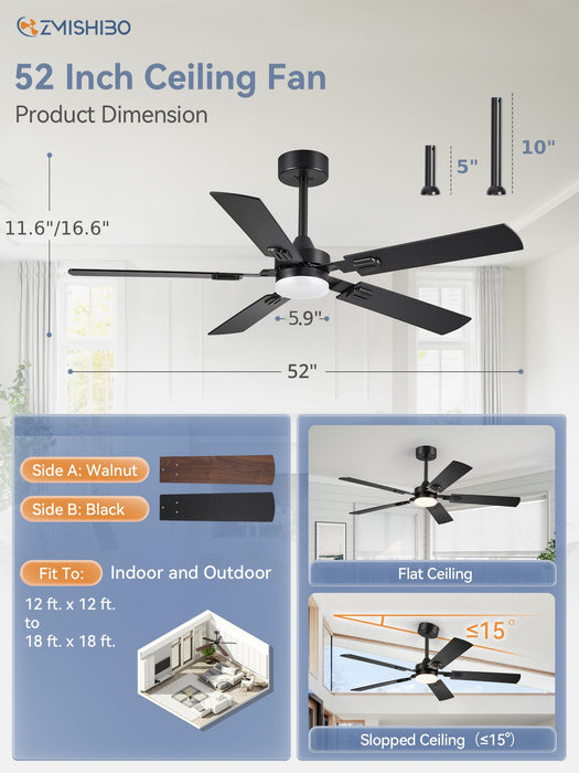 52in Ceiling Fan with Light, Outdoor&Indoor Ceiling Fan with Remote