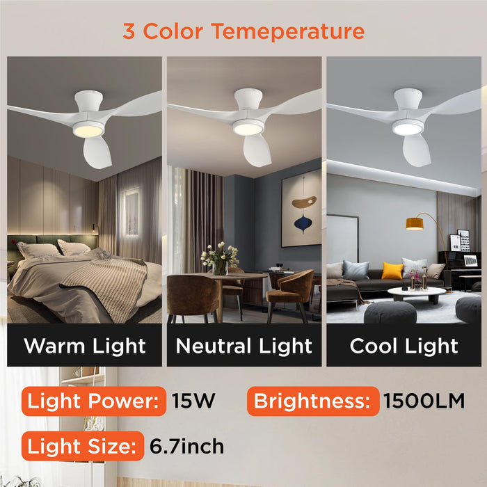 52in Ceiling Fans with Lights Low Profile with Quiet Reversible DC Motor