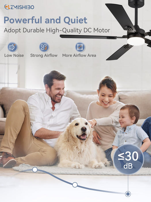 52in Ceiling Fan with Light, Outdoor&Indoor Ceiling Fan with Remote