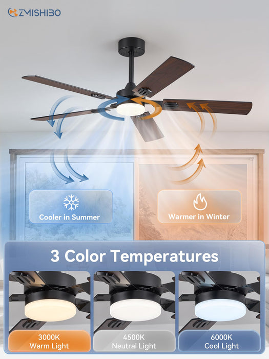 52in Ceiling Fan with Light, Outdoor&Indoor Ceiling Fan with Remote