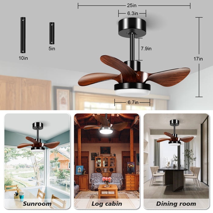 25in 3-Blade Modern Low Profile Dimmable Ceiling Fan with Light