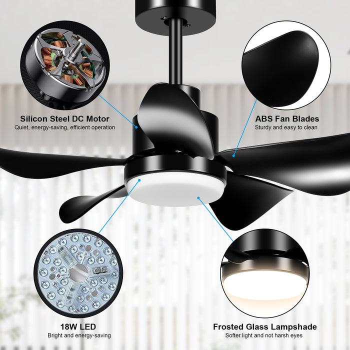 30in Indoor Outdoor 5 Blades Dimmable Ceiling Fans With Lights