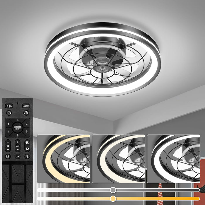 18.7in Flush Mount Low Profile Dimmable and Reversible LED Fan Light