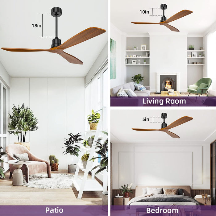 60in Ceiling Fan Walnut Ceiling Fan Without Light 3 Solid Wood Blades