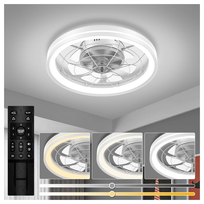 18.7in Flush Mount Low Profile Dimmable and Reversible LED Fan Light