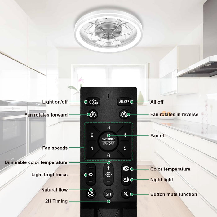 18.7in Flush Mount Low Profile Dimmable and Reversible LED Fan Light