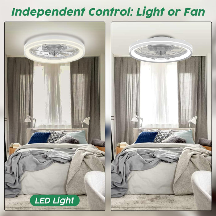 18.7in Flush Mount Low Profile Dimmable and Reversible LED Fan Light